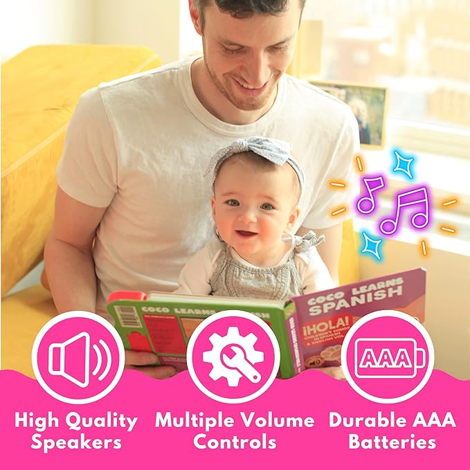 Coco Learns Spanish Vol. 1 - Book for Toddlers 1-3 ??Musical Books for Kids, Interactive Baby Sound Book, Educational Song Learning Toys, Bilingual Music Toy for Babies, Libros para ninos en Espanol