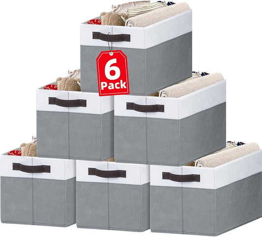 Criusia Closet Organizers and Storage Baskets - 6 Pack Shelf Organizer Bins with Handles - Clothes Storage Bins for Bedroom Nursery Home Closet Organization - Blanket Toy Storage Organizer