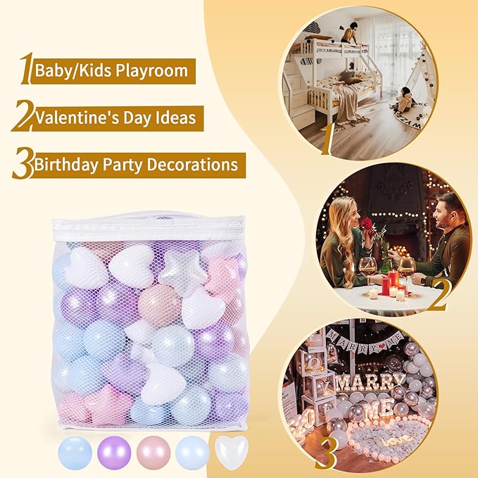 TRENDPLAY Ball Pit Balls Star and Heart Shapes for Toddlers - 50 100 200 500 Count Plastic Balls for Ball Pit Fun and Play