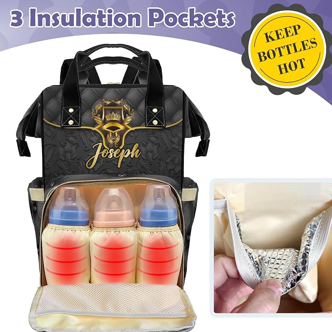 Custom Diaper Bag with Name Personalized Multifunctional Mommy Backpack for Shoulders Outdoor Backpack for Newborn Baby Crown-Thermal Pockets Nursing Bags