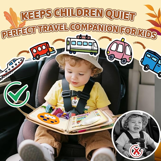 Aurasys Busy Board Montessori Toys for Toddlers Birthday Gifts, Montessori Busy Book Sensory Board Educational Activity Book for Learning Fine Motor Skills, Airplane Travel Toys for Boy & Girl