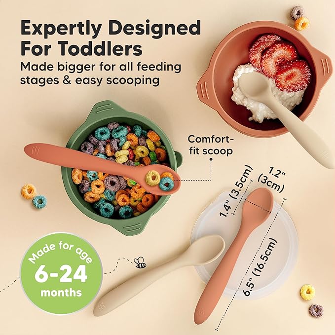 KeaBabies Silicone Baby Spoons, Self Feeding 6-12 months - 3-Pack Baby Weaning Eating Utensils,Toddler First Food Training Spoon,Infant,Kids Feeding Supplies Essential Set,Dishwasher-safe (Terracotta)