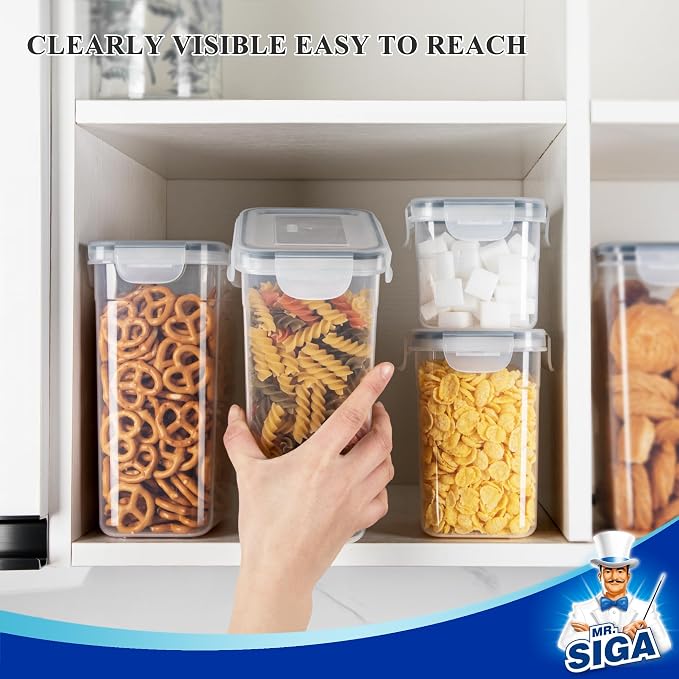 MR.SIGA 12 Pack Airtight Food Storage Container Set, BPA Free Kitchen Pantry Organization, Kitchen Canisters for Cereal, Spaghetti, includes 16 Reusable Sticker Labels