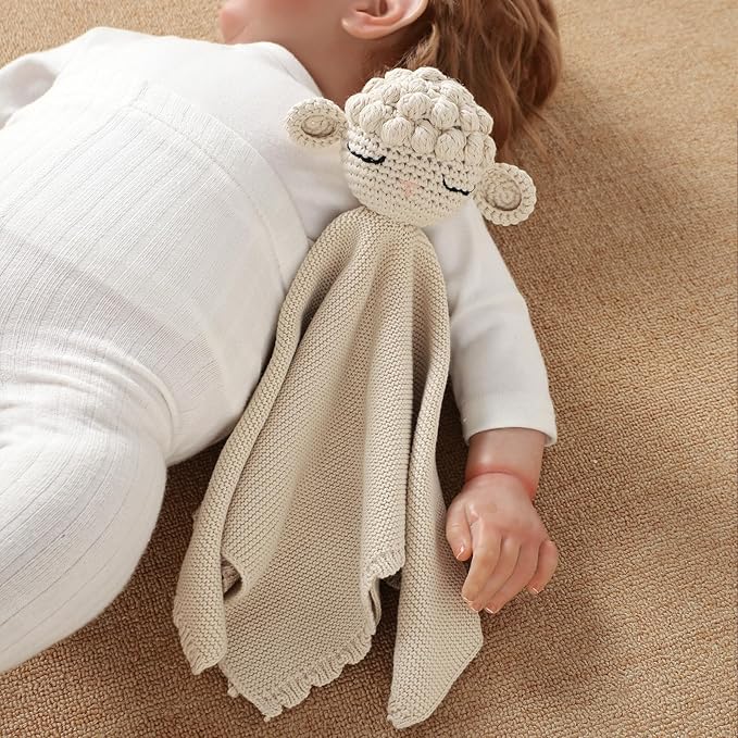 Neiwech Sheep Snuggle Loveys for Babies Cotton Baby Security Blanket for Newborn Infant Boys Girls Beige