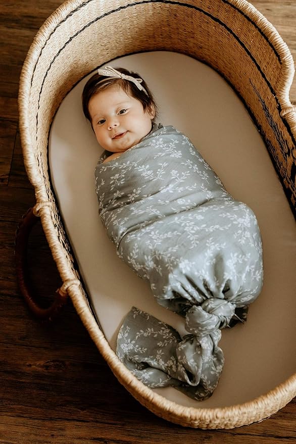 Mini Wander Swaddles for Newborns Muslin Swaddle Blankets - Breathable Soft Receiving Blanket Baby Essentials | 47 x 47 Cotton - Bloom (Blue)