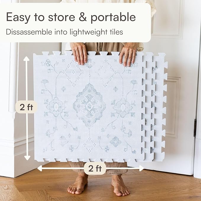 Lillefolk Baby Play Mat for Floor – 6x6ft Vintage Gray | PFAS Free Non Toxic Premium EVA Foam Tiles for Tummy Time, Crawling & Playpen – No Loose Edges Interlocking Mat for Babies & Toddlers (9 Tiles)