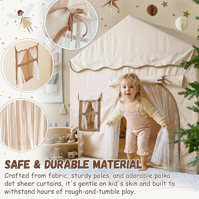 Kids Play Tent with Double Door Children's Playhouse Tents - Portable Fantasy Adventure Castle for Boys and Girls, Kids Tent with Mat, House Toys for Boys Girl Birthday, Christmas House Gift