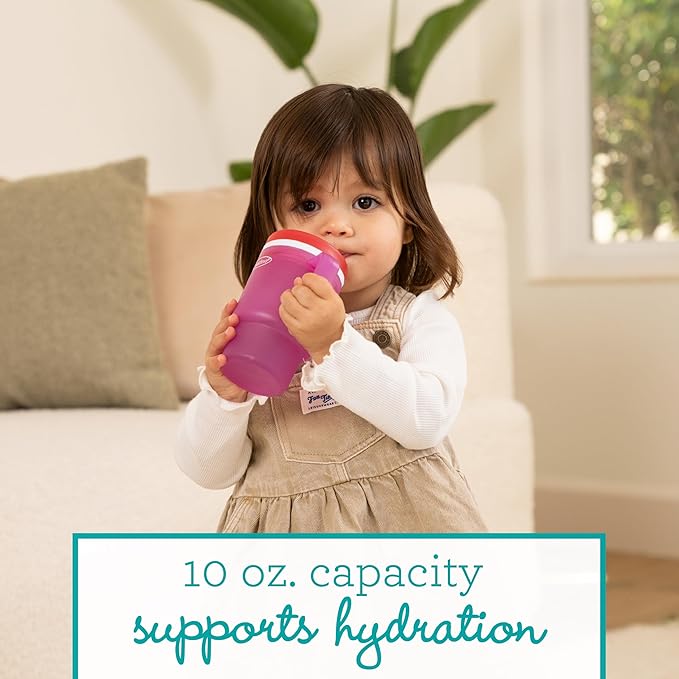 Infantino My 1st Tumbler, 10 Oz. Durable Plastic Sippy Cup with Straw & Handle, Spill-Resistant, for On-The-Go, BPA-Free Transition Baby Cup, Raspberry Cream