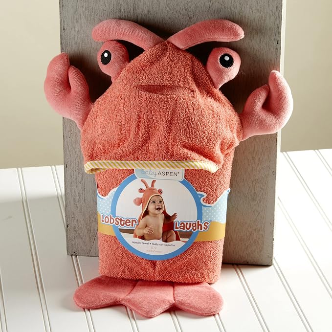 Baby Aspen Baby Boys Lobster Laughs (Updated Gift Packaging) Hooded Towel, Orange, 1 Count US