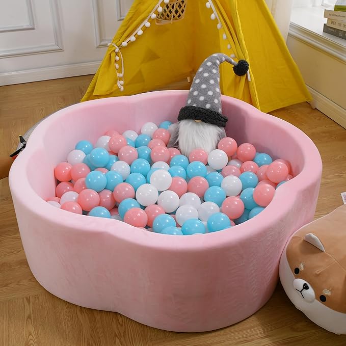 Baby Ball Pit - Premium Velvet Memory Foam Ball Pit for Toddlers 1-3 and Babies - Large Pink Flower Baby Ballpit - Indoor Soft Play Equipment for Kids - Pink - Balls NOT Included