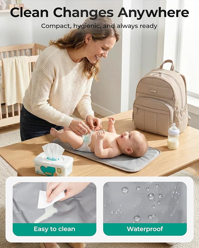 BAGSMART Diaper Bag Backpack, Multi-Pocket Puffy Diaper Bag with Waterproof Changing Pad, Lightweight Stroller-Friendly Diaper Bag with Insulated Pockets, Easy-Access Baby Essential, Green