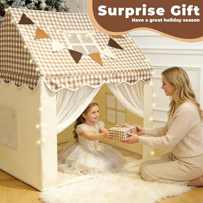 RONGFA Playhouse for Indoor & Outdoor, with Star Light, Flags and Carry Bag, Washable Kids Tent for Girls & Boys (Lattice Top)