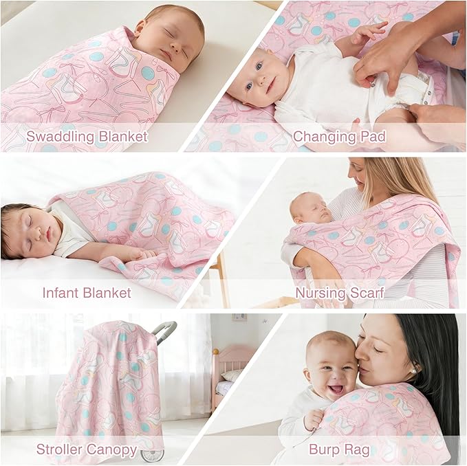 Muslin Swaddle Blankets for Newborn, Large 47"x47" Soft Breathable Bamboo Cotton Baby Blanket, Lightweight Receiving Blanket for Boys and Girls, Rainbow Ribbon
