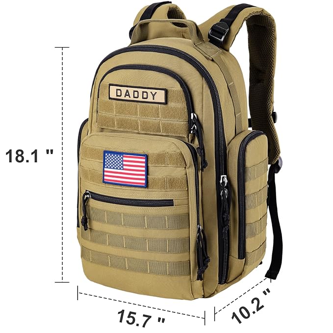 SHARKMOUTH Diaper Bag Backpack for Dad and Mom, Military Molle diaper Pack with Insulated Bottle Holders and Wipe Pocket