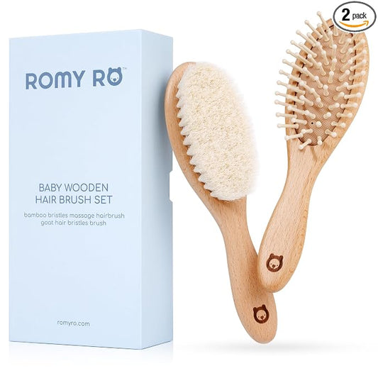 Wooden Hair Brush Set - Premium Brushes with Soft Natural Bristles - Organic Products - Perfect Registry Gift - Cradle Cap Brush for Newborns & Toddlers