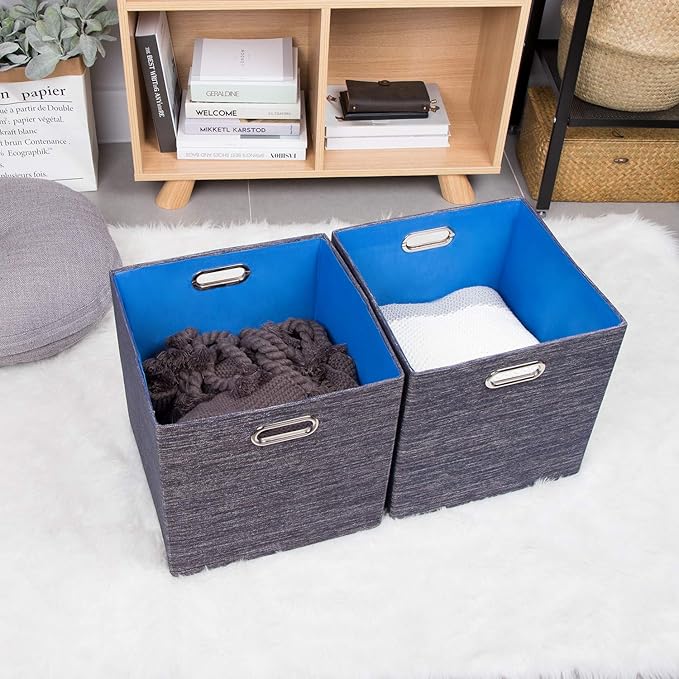 Posprica Storage Cubes,11×11 Foldable Storage Bins,Thick and Heavy duty Fabric Baskets - 4pcs,Blue