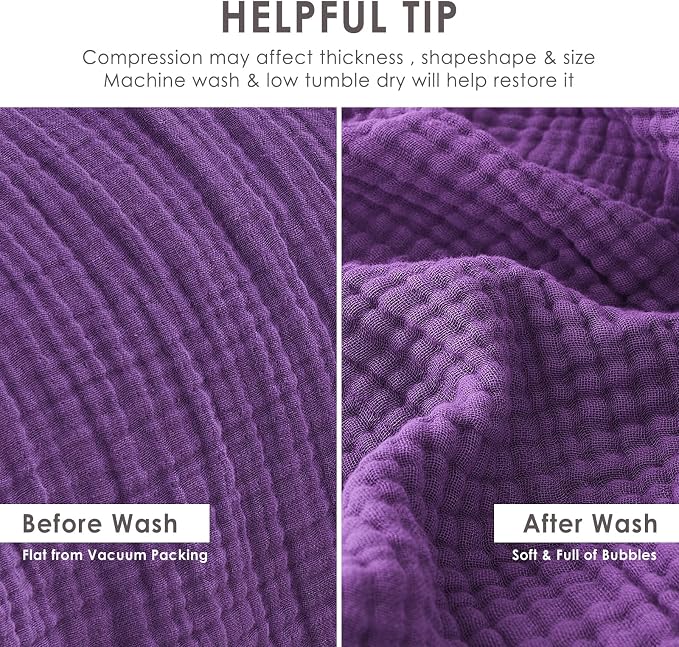 EMME Cotton Muslin Twin XL Blanket Breathable Gauze Blanket Soft Lightweight Blankets Adults Gifts for Women (Purple, 66"x90")