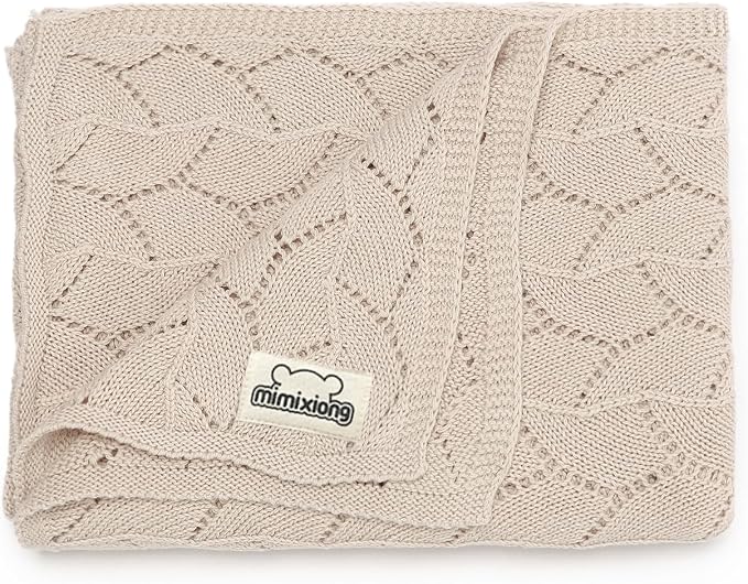 mimixiong 100% Pure Cotton Baby Blanket Extra Soft Cellular Neutral Swaddle Receiving Crib Blanket for Newborn Baby Boy Girl Size 30 x 40 inches (Light Camel)