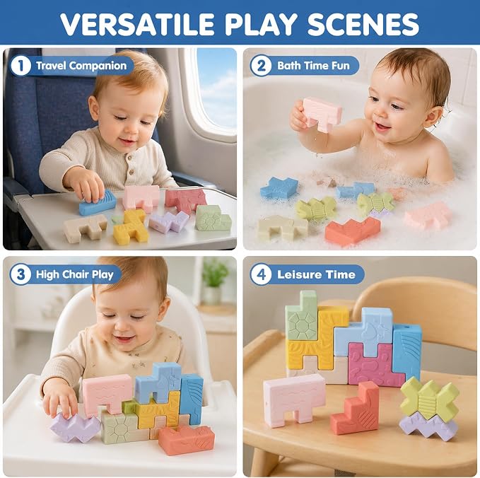 Baby Blocks – Montessori Baby Toys for 6-12 Months 10 Soft & Soft Teething Toy, Shapes, Colors, Animals - One Two Squeeze, Easter Basket Stuffers Toys for 1 2 Year Old Birthday Gifts