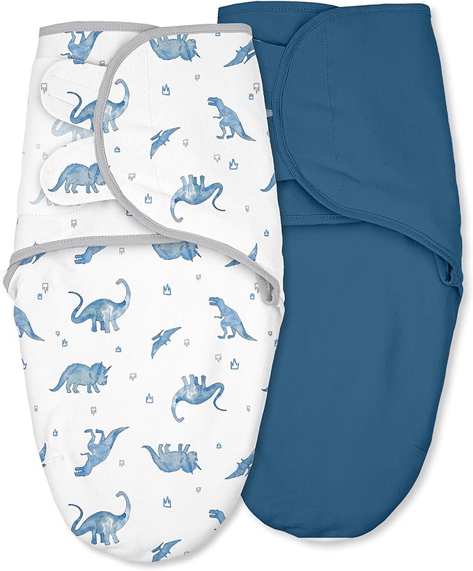 Baby Swaddles for Newborn Organic Cotton,Soft & Snug Newborn Velcro Swaddle 0-3 Months Sleep Sack Helps Calm Startle Reflex, 2-Pack Wrap Nursery Swaddling Blankets Blue Dinosaur