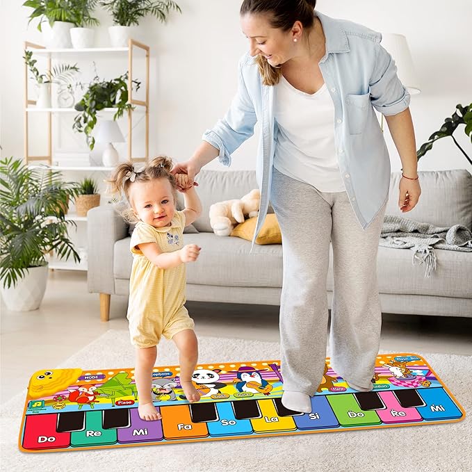 Kids Musical Piano Mats with 25 Music Sounds, Musical Toys Baby Floor Piano Keyboard Mat Carpet Animal Blanket Touch Playmat Early Education Toys for 1 2 3 4 5 6+ Years Old Girls Boys Toddlers