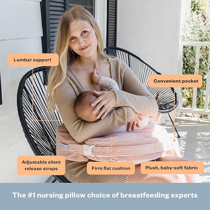 My Brest Friend Nursing Pillow - Deluxe - Enhanced Comfort w/ Slipcover - Ergonomic Breastfeeding Pillow For Ultimate Support For Mom & Baby - Adjustable Pillow W/ Handy Side Pocket, Soft Rose