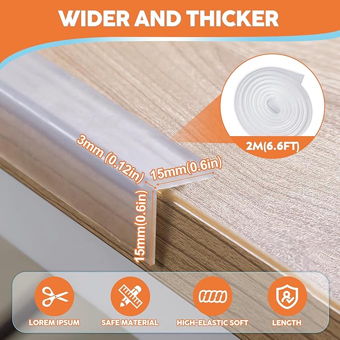 Baby Proofing, Edge Protector 100% Silicone, Soft Corner Protectors for Kids, Pre-Tape Adhesive Edge Guard for Kids Safety, Child Drawer Furniture Cabinet Bumper (6.6ft 0.6x0.6in(Width))