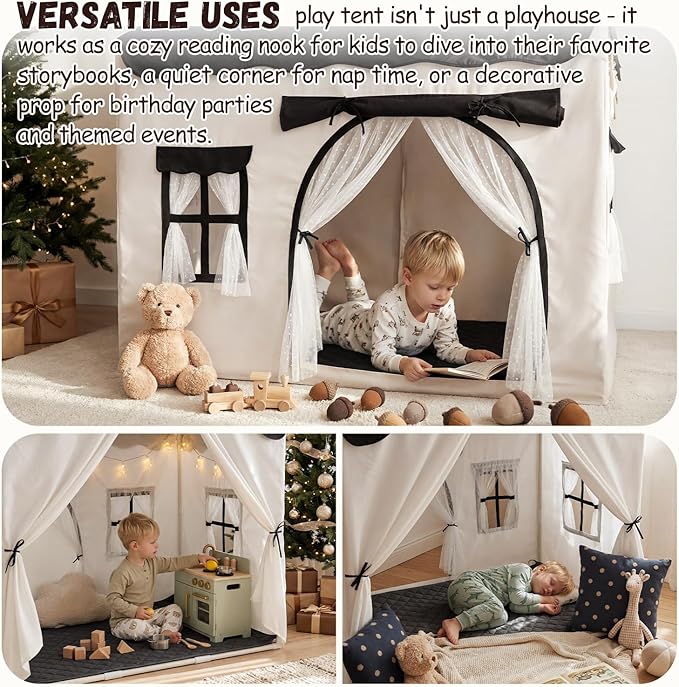 Kids Play Tent with Double Door Children's Playhouse Tents - Portable Fantasy Adventure Castle for Boys and Girls, Kids Tent with Mat, House Toys for Boys Girl Birthday, Christmas House Gift