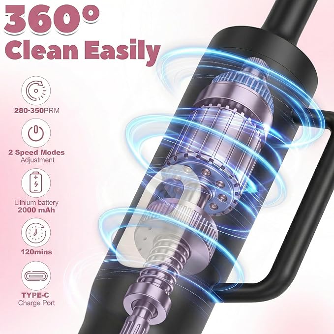 Electric Water Bottle Brush and Straw Cleaner Brush, Long Handle Bottle Cleaner Brush, 2 in 1 Bottle Cleaning Brush for Sports Bottles, Baby Bottles, Mugs, Straws,Stanley Cup
