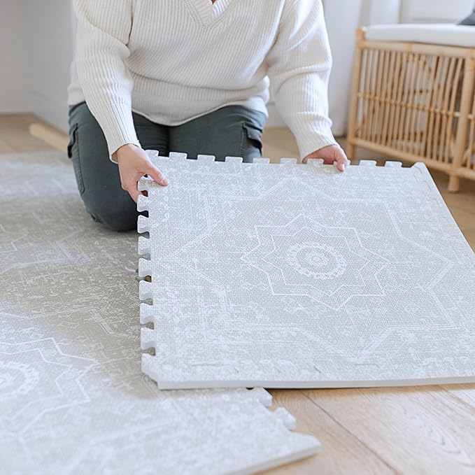 Little Landings Baby Play Mat for Floor - Layla (6x6ft) - Premium EVA Foam Play Mat for Babies & Toddlers (Ages 0-5+) - Non-Toxic Playmat for Tummy Time, Crawling & Playroom - Stylish & Comfortable