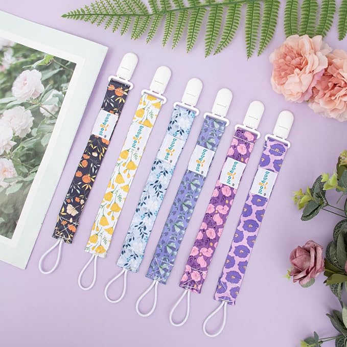 babygoal Floral Pacifier Clips, 6 Pack Binky Paci Holder Leashes Fits for Most Baby Pacifiers and Binkies