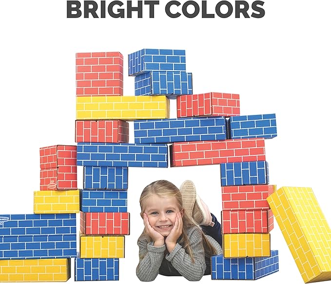 Bankers Box at Play Heavy Duty Jumbo Cardboard Building Blocks, 40 Pack, Large and Medium Toy Blocks for Kids and