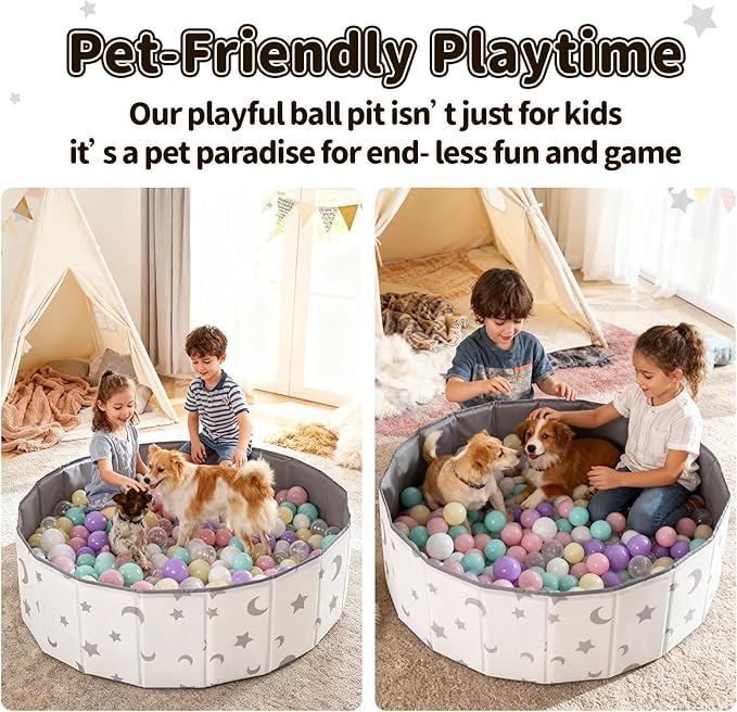 40Inch Kids Ball Pit, Foldable & Portable & Reusable Balls Pool for Toddlers,Playpen/Fence for Baby, Play Pool for Dog, Indoor & Outdoor Use, Oversized (Star/Moon)