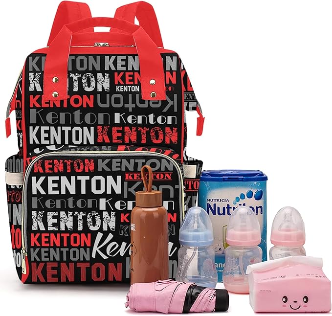 Custom Name Diaper Bag Mommy Bag with Multi-function Shoulders Outdoor Backpack for Newborn Baby Boy, Red Customized Nappy Backpack with Thermal Pockets Nursing Bags