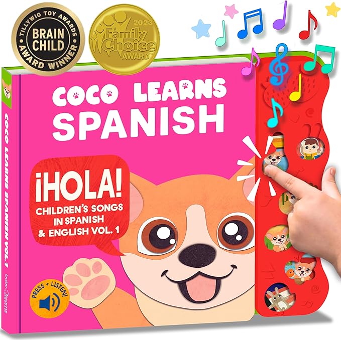 Coco Learns Spanish Vol. 1 - Book for Toddlers 1-3 ??Musical Books for Kids, Interactive Baby Sound Book, Educational Song Learning Toys, Bilingual Music Toy for Babies, Libros para ninos en Espanol