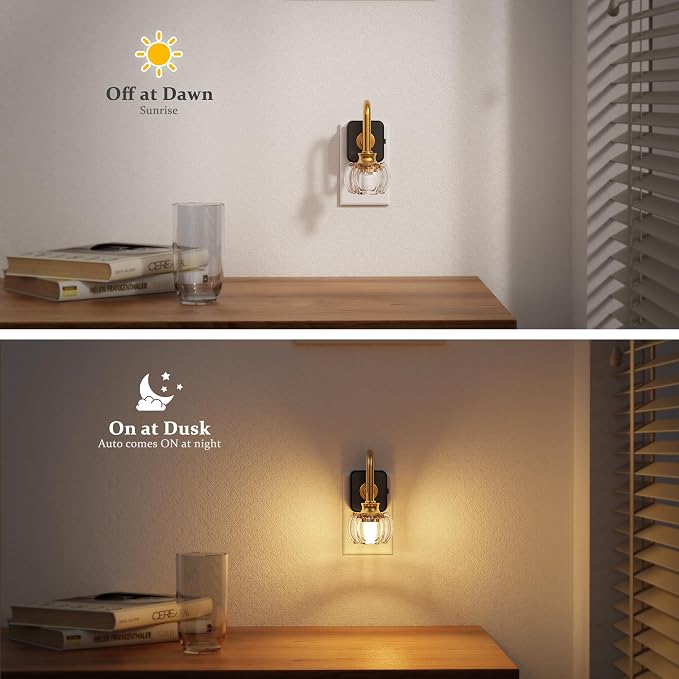 JandCase Night Light, Night Lights Plug into Wall, Glass LED Nightlight, 0-100 LM Dimmable Nightlights, Dusk to Dawn Sensor, 1W Vintage Pumpkin Nite Light for Bathroom Hallway Decor, 1 Pack