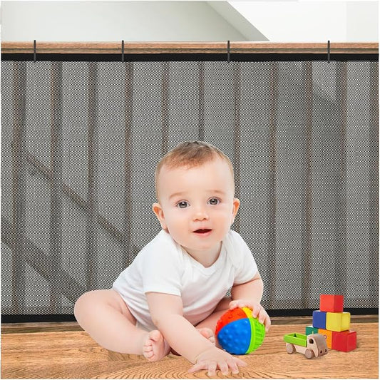 Banister Guard for Kids, Pets, Toys, Safety Netting for Balcony,19.7 ft L x 2.56 ft H, Mesh Netting Safety Net for Balcony Rail Stair, Stairway Net Baby Safety Products for Indoor & Outdoor (Black)