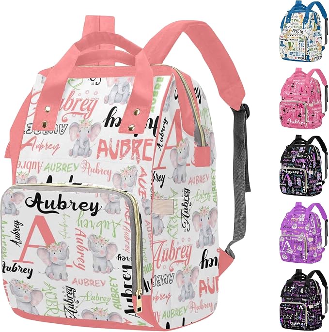 M YESCUSTOM Custom Diaper Bag Backpack for Girls Large Capacity with Pockets Pink Animal Personalized Baby Diaper Bags for Mom Waterproof Nappy Baby Bag with Name Mothers Day Gift