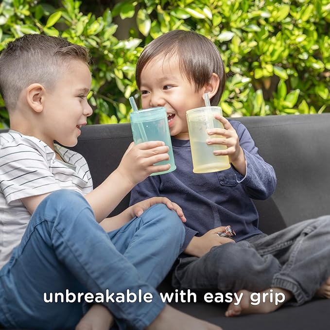 Olababy Clear View Silicone Training Cup with Straw Lid | Toddler Sippy Trainer 12mo+ | Unbreakable Water Drinking Cups for Kids 2yr+ | Baby Led Weaning & Feeding Supplies (Lilac, 9 oz)