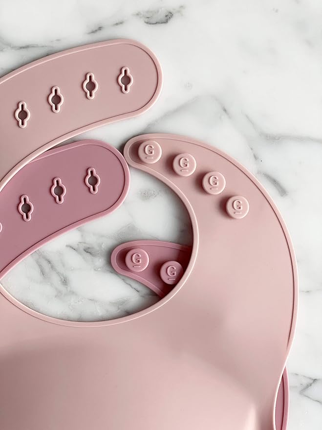 Goobie Baby Silicone Baby Bib with Food Catcher - Adjustable Waterproof Feeding Bib for Babies and Toddlers 4 to 36 Months in Stylish Colors for Girl and Boy - Modern, Soft, Easy to Clean (Blush)