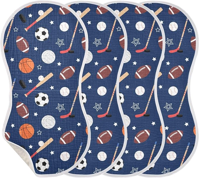 vvfelixl Team Sports Burp Cloths for Baby Boy Girls Baby Washcloths Burp Rags 1 Pack