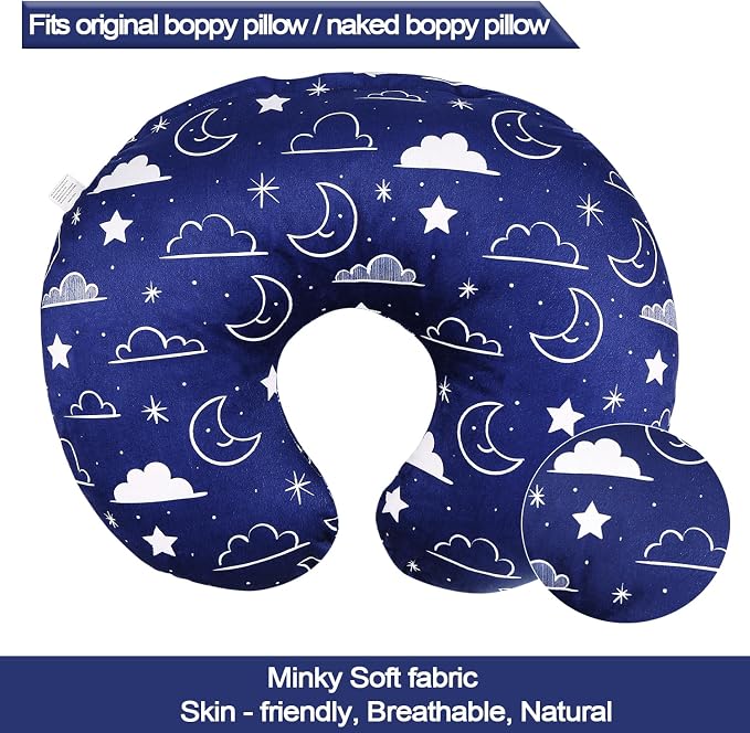 IBraFashion Nursing Pillow Cover Fits for Boppy Nursing Pillow Original, Nursing Slipcovers for Breastfeeding Mom Breathable & Skin-Friendly, Navy Blue Stars and Clouds Nursing Covers