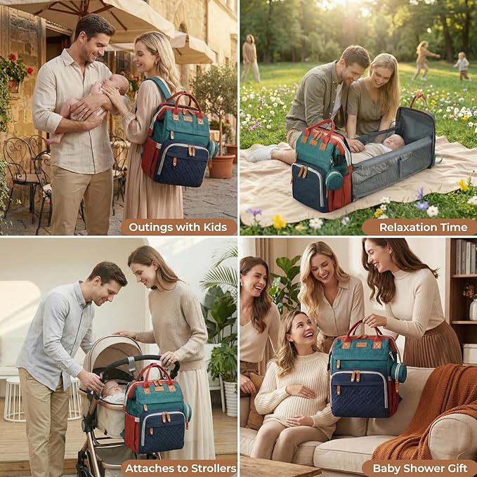 Diaper Bag Backpack with Changing Station, Waterproof for Mom & Dad, Newborn & Toddler Essentials, Insulated Bottle Pockets, Pacifier Case, Stroller Straps Included, Unisex（Multicolor）
