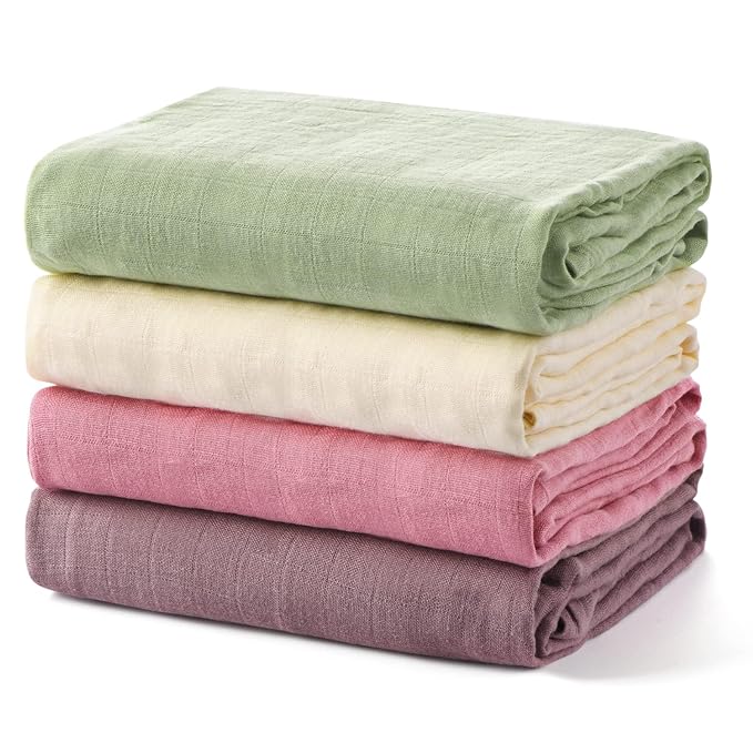 Momcozy Muslin Swaddle Blankets, 4-Pack Breathable and Skin-Friendly Receiving Blankets, Swaddle Blanket Shower Gifts & Baby Registry Essentials, Large 47"x47", Soft Pastels