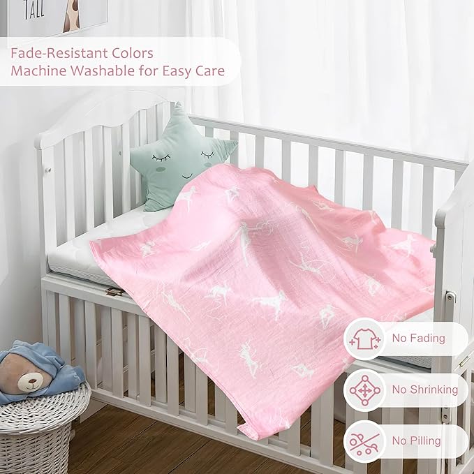 Muslin Swaddle Blankets for Newborn, Large 47"x47" Soft Breathable Bamboo Cotton Baby Blanket, Lightweight Receiving Blanket for Boys and Girls, Happy Movement