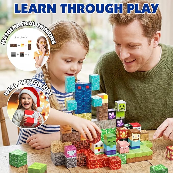 AIDYVOI Magnetic Blocks -100PCS Magnetic Building Blocks Toys for Kids, 0.8 inch Stacking Magnet Cubes STEM Sensory Construction Block Game for Boys Girls Age 3+ Birthday Party Supplies