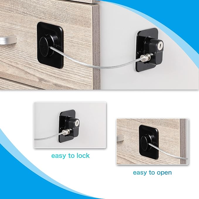 8 Pieces Refrigerator Locks with 10 Keys for Children Adults, Fridge Lock, Drawer Freezer Door Lock and Child Safety Cabinet Locks with Strong Adhesive(Black)