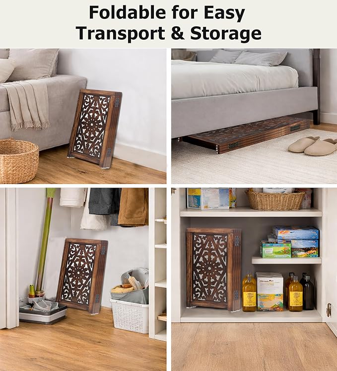 Croft&Cane Wooden Foldable Pet Dog Safety Gate – 4 Panel Freestanding Indoor Pet Fence - 13 inches W x 25 inches H – Hand-Carved Solid Wood & MDF – Fully Assembled - Dark Walnut