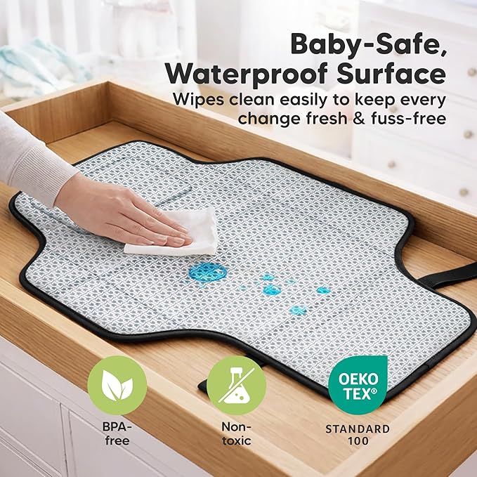 KeaBabies Portable Changing Pad for Baby, Travel ??26 x 21 Wipeable, Waterproof, Foldable Baby Diaper Changing Mat for Diaper Bag, Caddy, Car, Bed, Newborn, Compact Changer Mat Station (Black Geo)