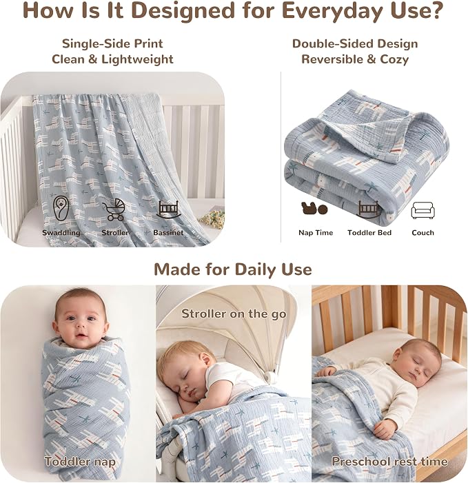 NTBAY Muslin Baby Swaddle Blanket, 2-Layer, 30x40 Lightweight Receiving Blanket for Newborns and Infants, Crib Stroller Travel Use, Palm and Zebra
